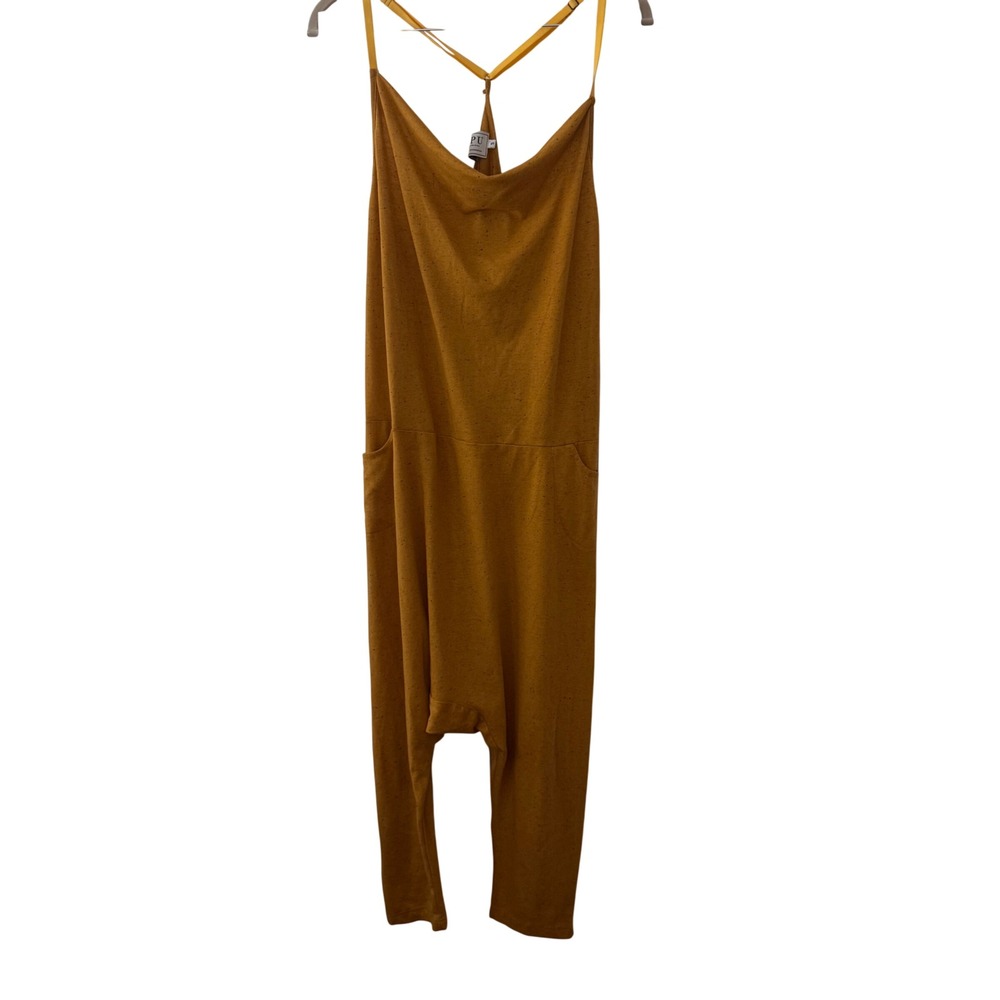 QIPU Barcelona Boho Mustard Yellow Speckled Harem Jumpsuit Small Drop Crotch